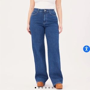 Warp + Weft wide leg pin-strip jeans